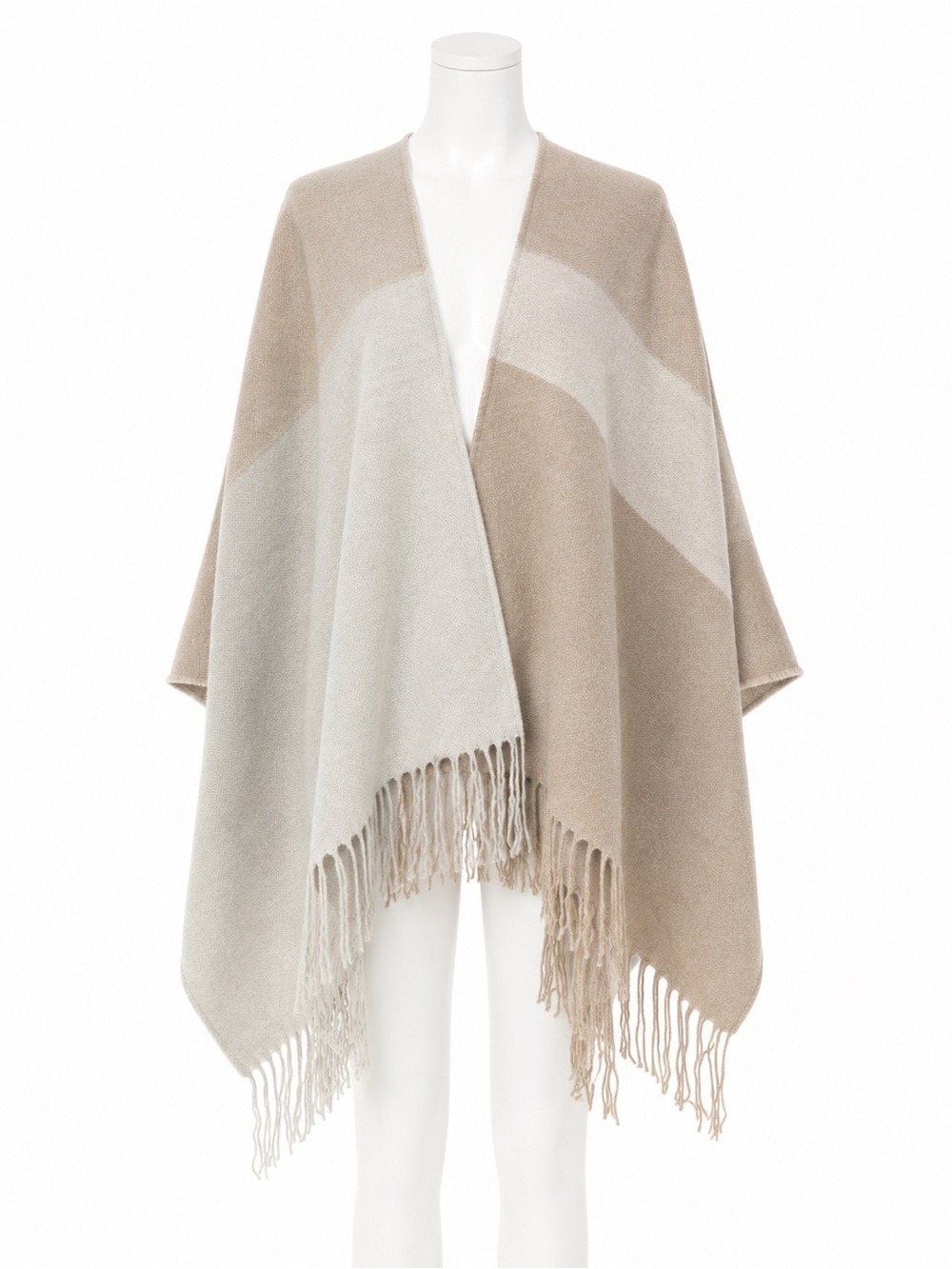 Soia & Kyo Neutral Colorblock Cape Wrap Tassel One Size Poncho Shawl